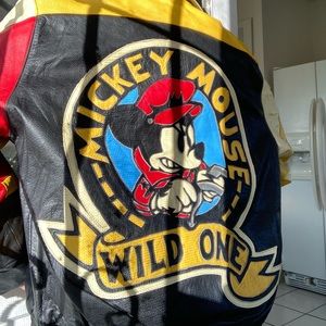 Leather Mickey Mouse wild one jacket